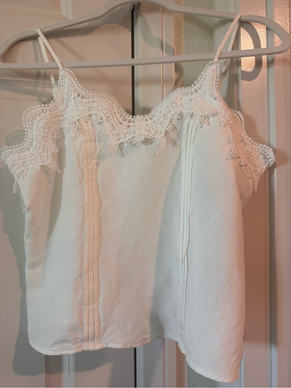 Unlisted White linen Lace-Trim Camisole Tank